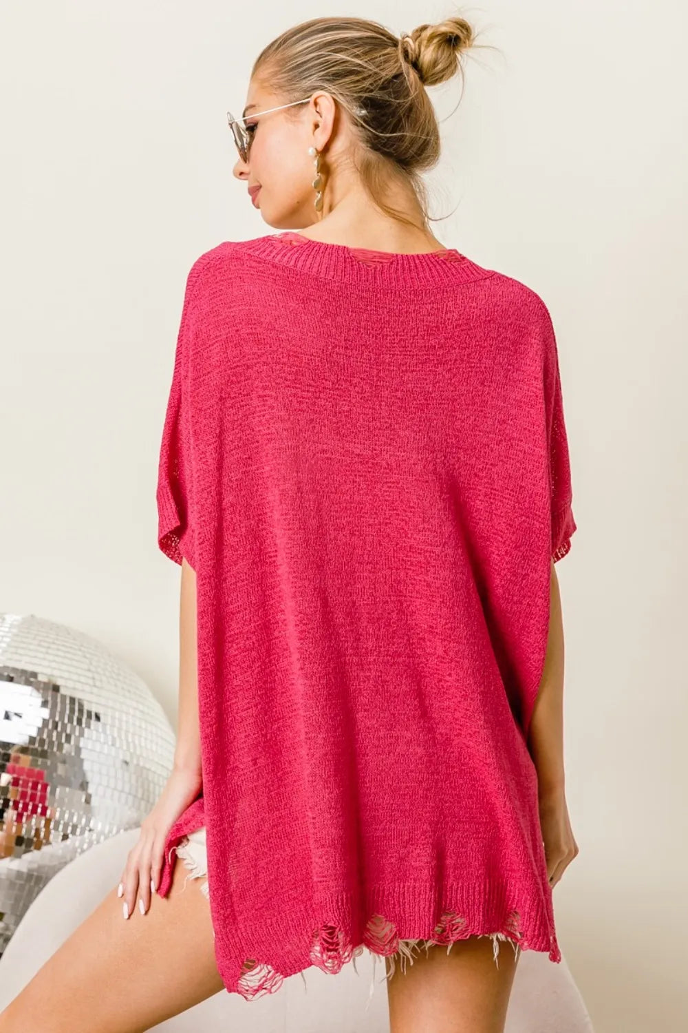 BiBi Distressed Hem V-Neck Slit Sweater 772c44c3-504d-4da4-be7d-36195a606b98-Max
