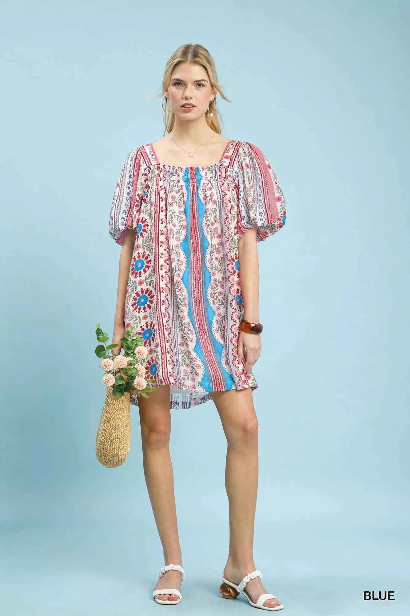 Umgee Mixed Print Puff Sleeve Mini Dress 772ddc21-c72e-4d53-b4b8-bca3105696e1-Max-Origin