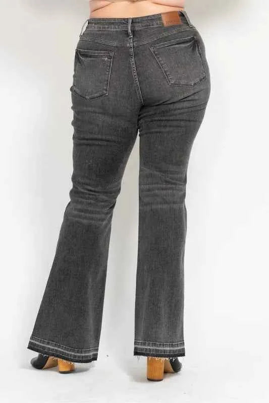 Judy Blue Full Size Mid Rise Tummy Control Washed Gray Release Hem Flare Jeans Plus Size 7735917c-459a-4da3-be91-1c64c5ce31df-Max-Origin
