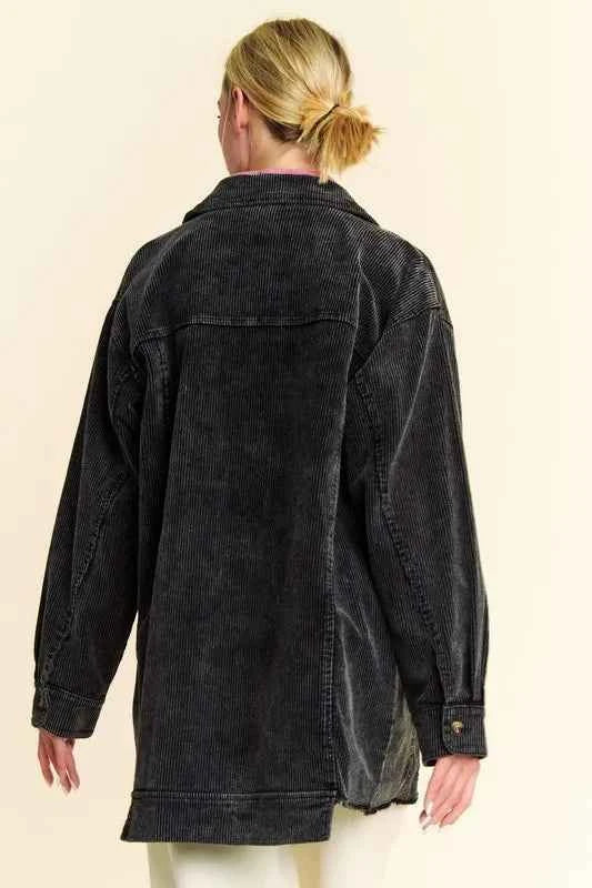 Davi & Dani Washed Corduroy Raw Hem Button Up Jacket 773983db-31ec-4625-9698-e13d3edfeb8e-Max