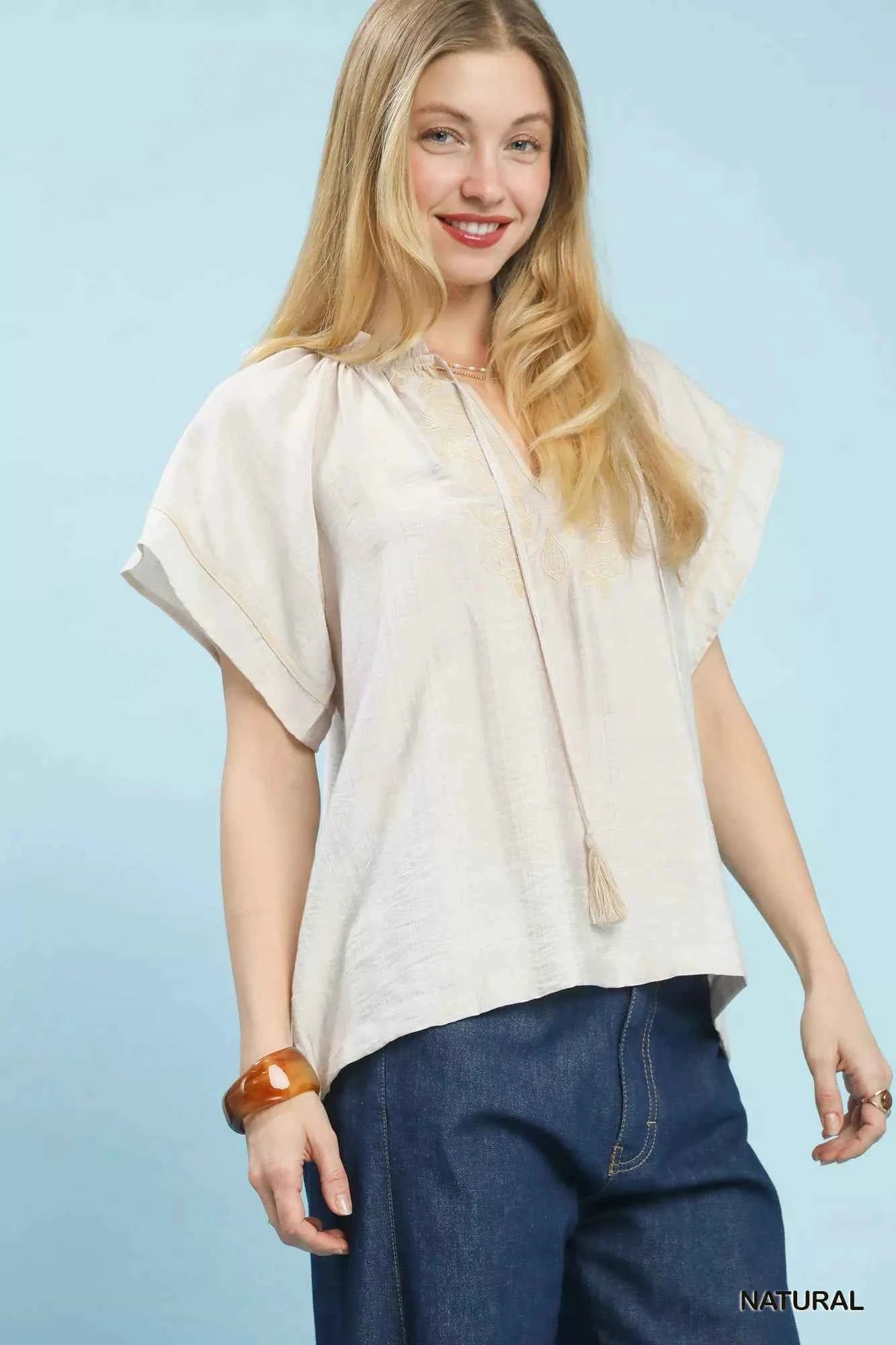 Umgee Embroidered Boho Blouse with Tassel Tie 773a372c-e5bd-4a82-9fd3-04af50f5400c-Max-Origin