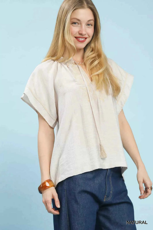 Umgee Embroidered Boho Blouse with Tassel Tie 773a372c-e5bd-4a82-9fd3-04af50f5400c-Max-Origin