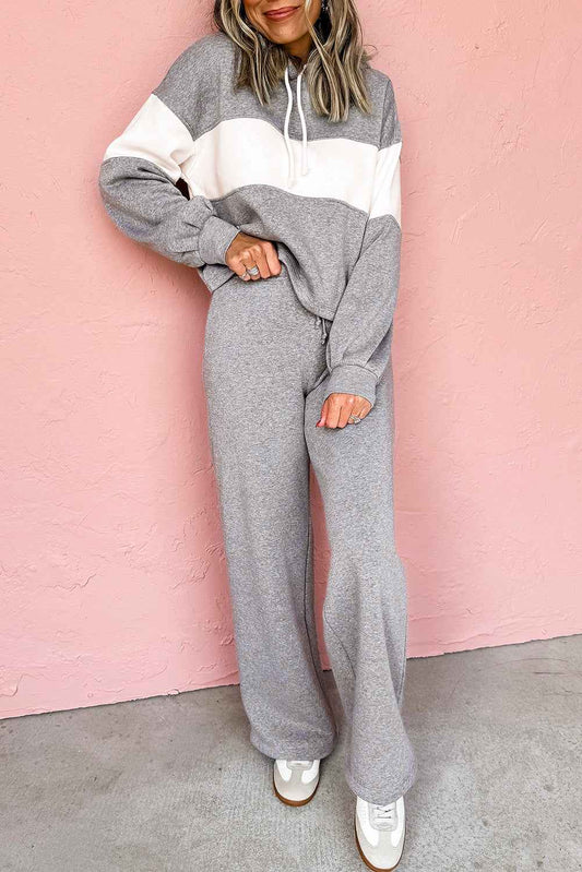 High Rise Colorblock Hoodie Drawstring High Waist Pants Set High-rise 65%Polyester+35%Cotton 773deffb64960a55