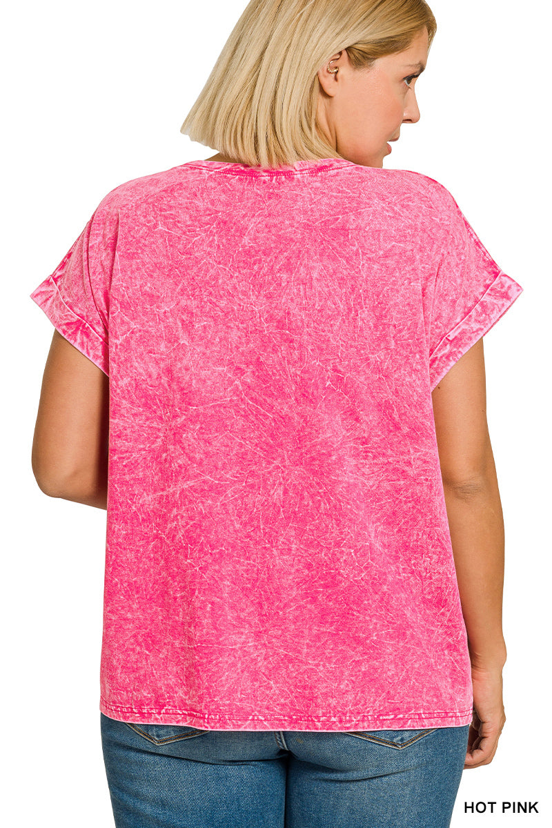 Zenana Full Size Crinkle Washed Round Neck Folded Short Sleeve Tee Plus Size 773e070d-36f3-4b39-b1c8-aa731c5dae43-Max