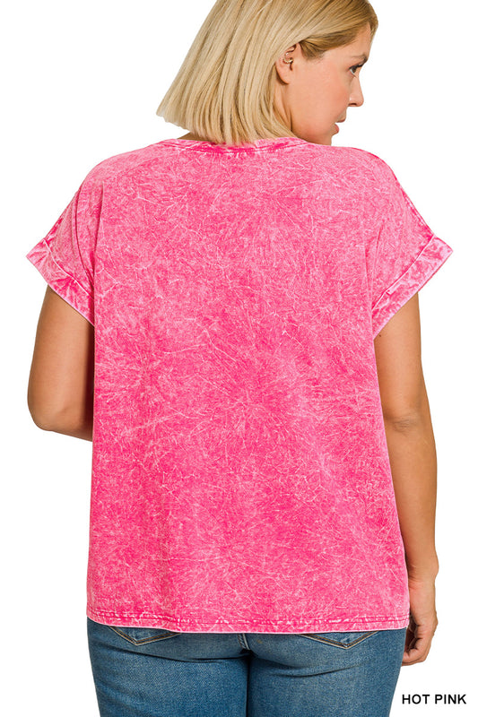 Full Size Crinkle Washed Round Neck Folded Short Sleeve Tee Plus Size 773e070d-36f3-4b39-b1c8-aa731c5dae43-Max