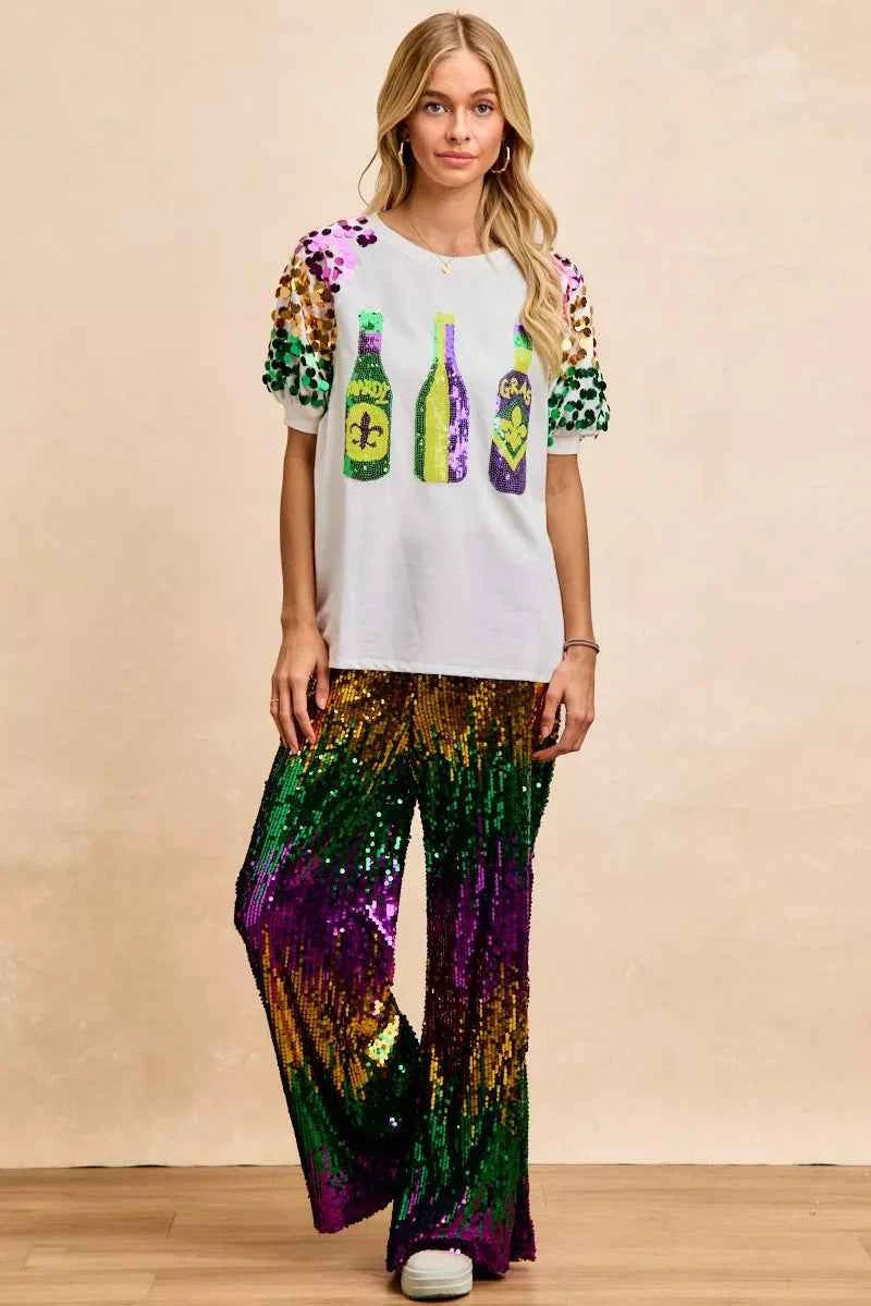 BiBi Sequin Mardi Gras Bottles Spangled Sleeve Top 773e1be2d6c5411b981eb196124b87c2-Max-Origin