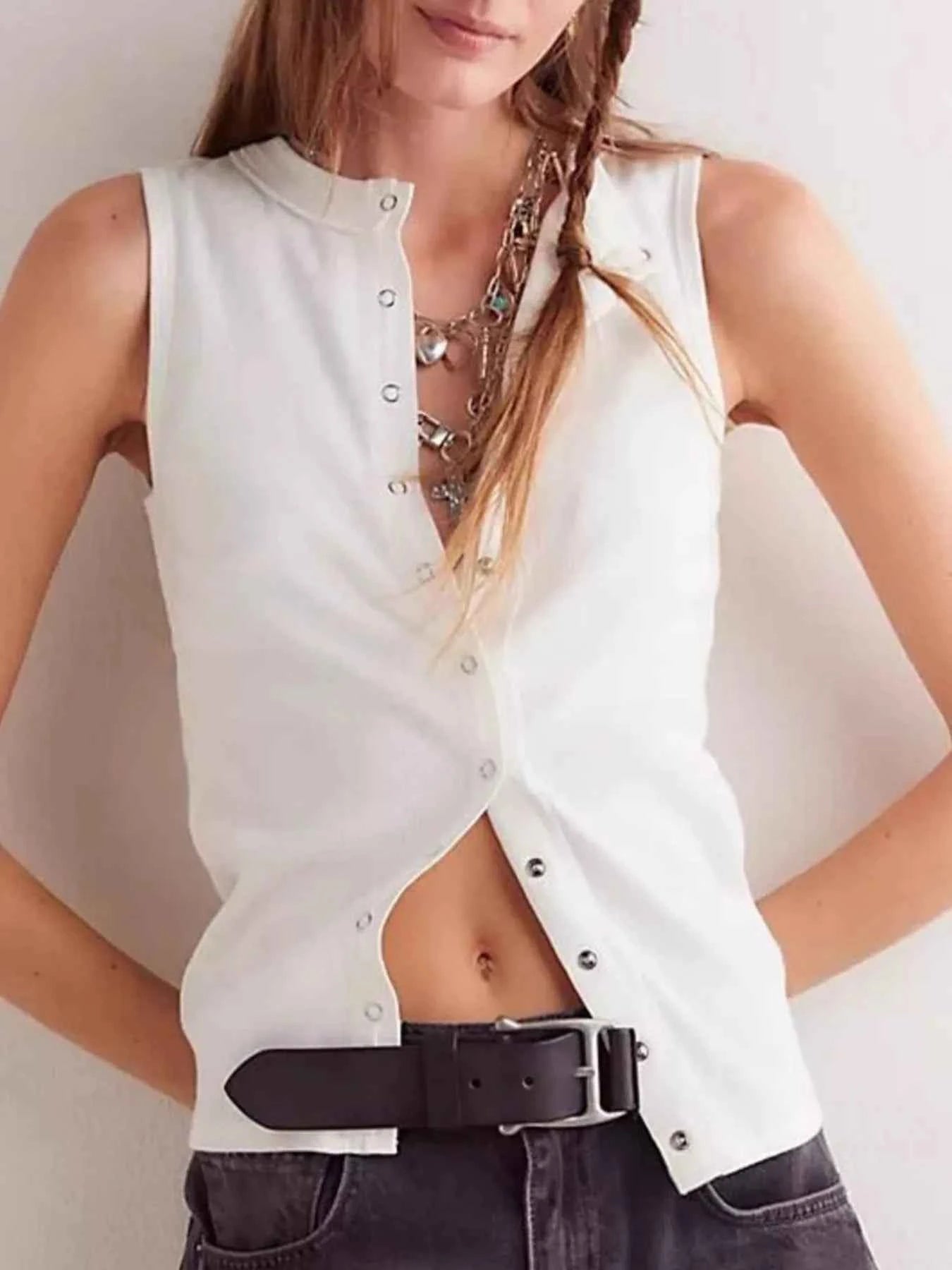 Snap Down Round Neck Ribbed Slim Tank Vest 773ec5df-e962-4f76-895a-2254f865efa9-Max-Origin