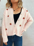 Strawberry Button Up Long Sleeve Cardigan Pink One Size 7740e91855d94464b726d95c023f4b77-Max-Origin