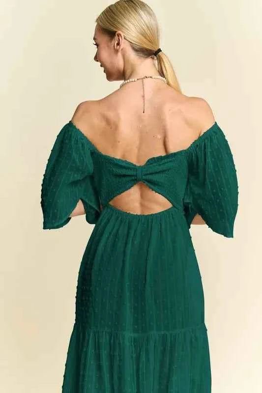 Davi & Dani Swiss Dotted Ruched Ruffle Open Back Midi Dress 774d1db0c4a5417483851caf646e33f9-Max-Origin