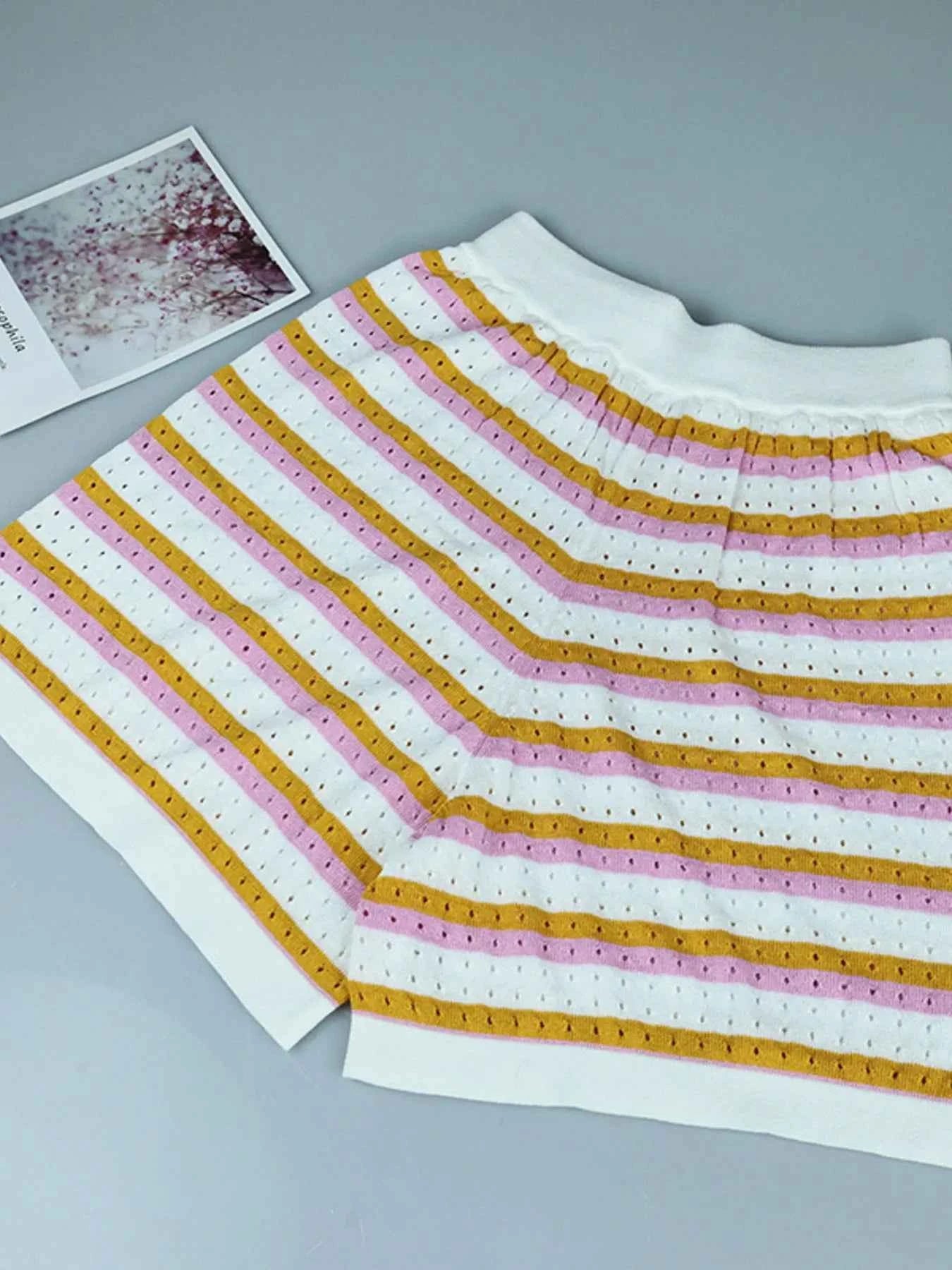 Striped Eyelet Button Up Shirt and Shorts Set 7762260f28be457dac1fa441fcb39108-Max-Origin