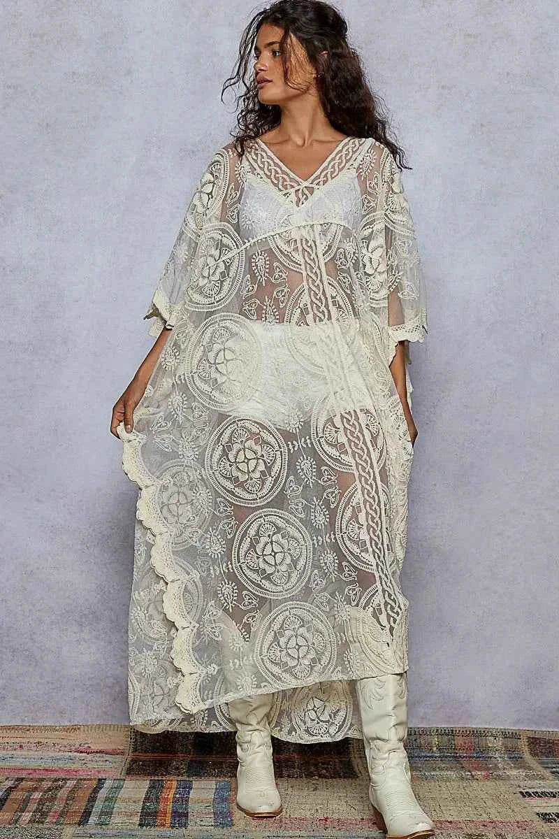 POL Lace Embroidered Beach Cover Up Kaftan Cream One Size 776d4d1d-4e86-4289-a770-1d3692cea16d-Max-Origin