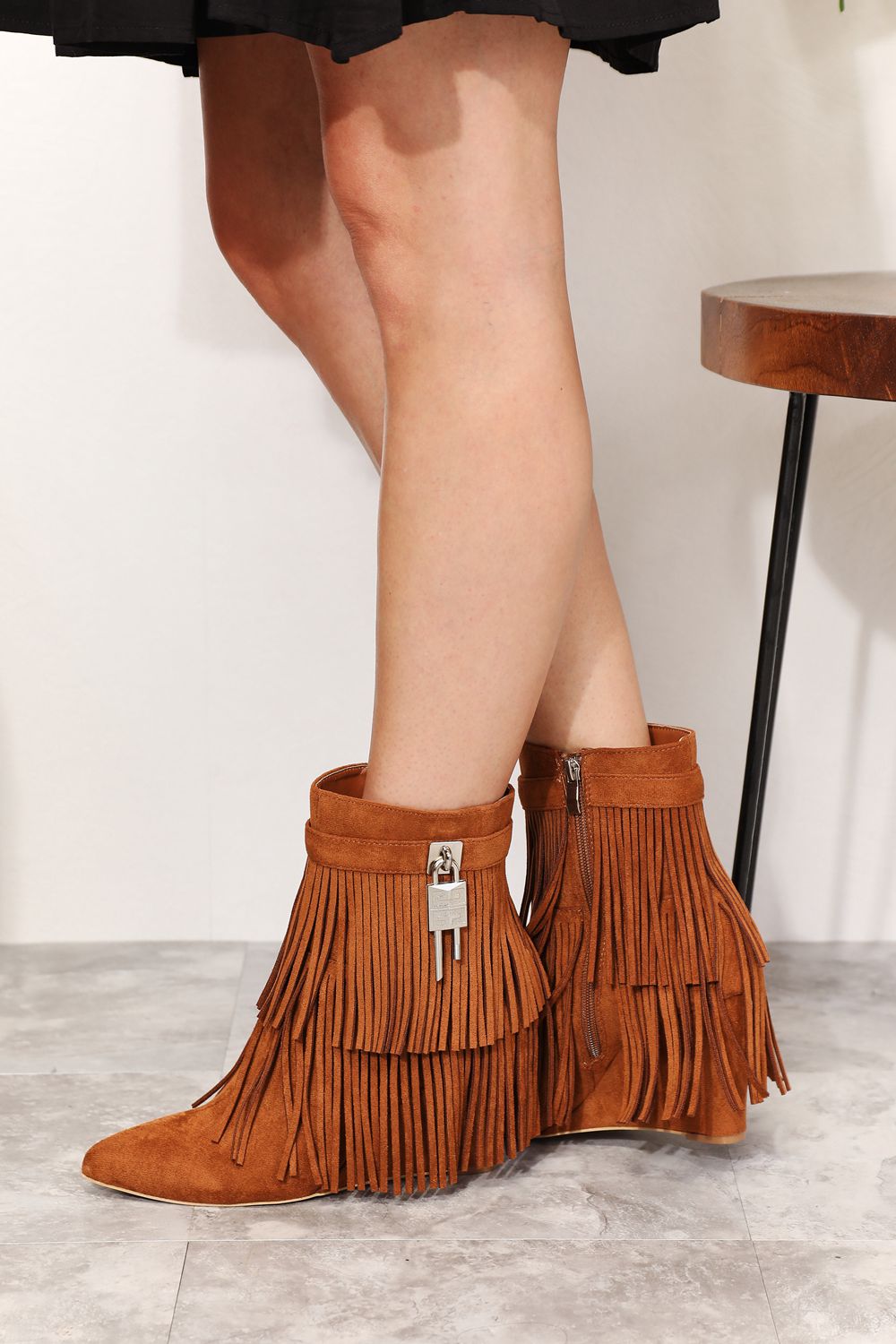 Legend Women's Tassel Wedge Heel Ankle Booties 776f554629f4487fa1e73e1ff06c67ea-Max
