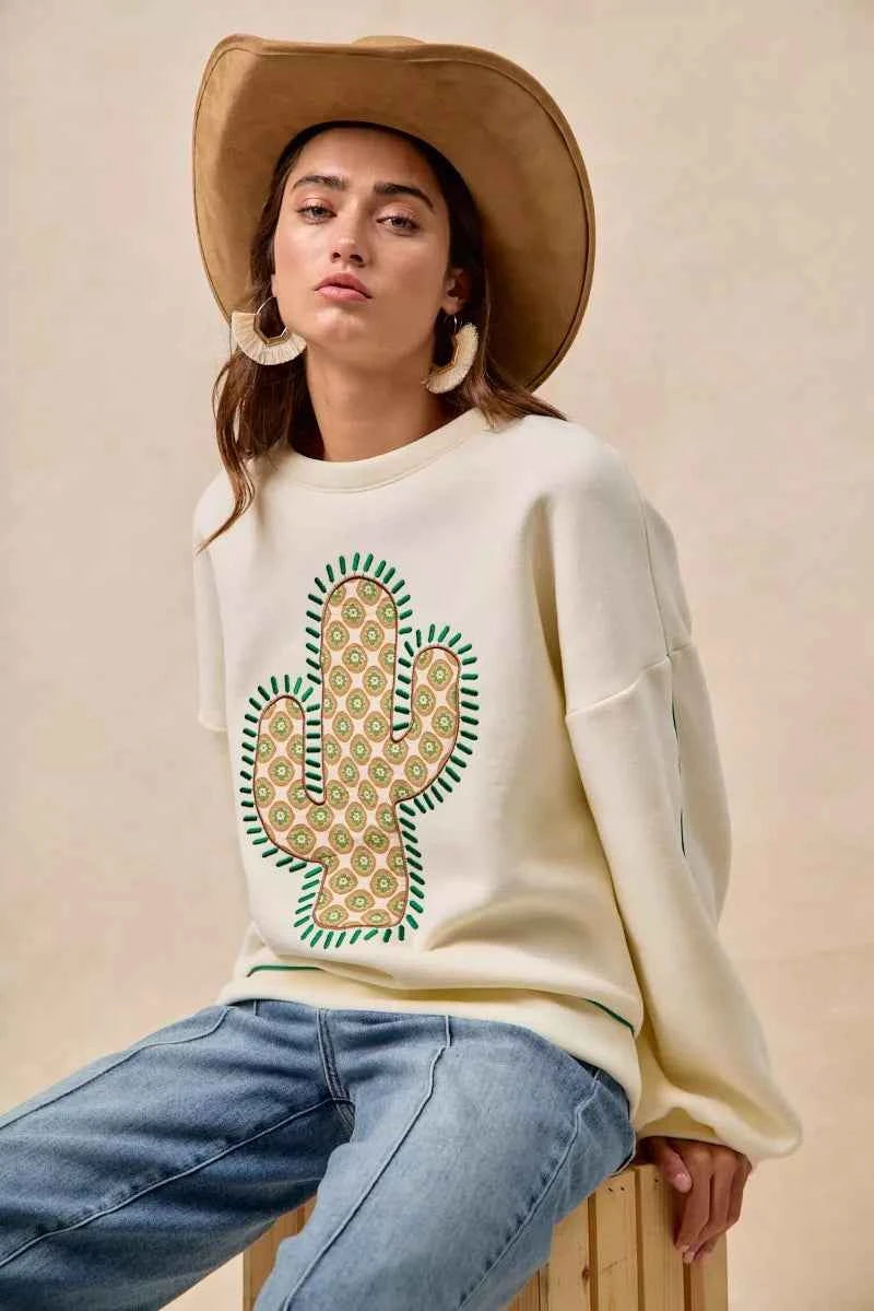 BiBi Cactus Embroidered Fleece Sweatshirt 777665d921d846e1baf20d5d6edf83d8-Max-Origin