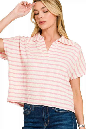 Striped Split Neck Collared Top PINK 777b7c44815c44c398715c1c778229e6-Max-Origin