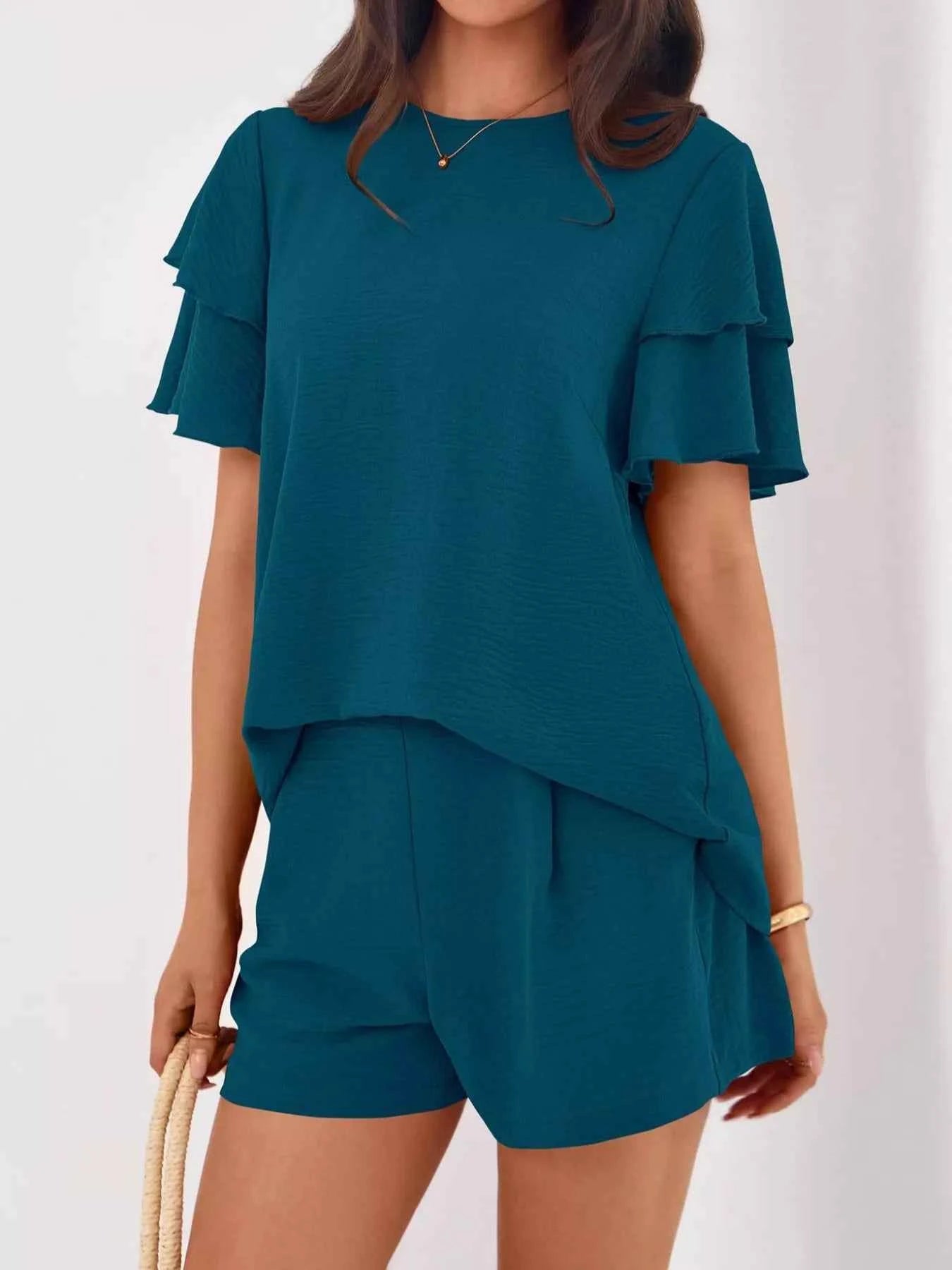 Ruffle Sleeve Top and Shorts Two-Piece Set 778ef6b5-56e3-4797-b20f-ee5e67bd452d-Max-Origin