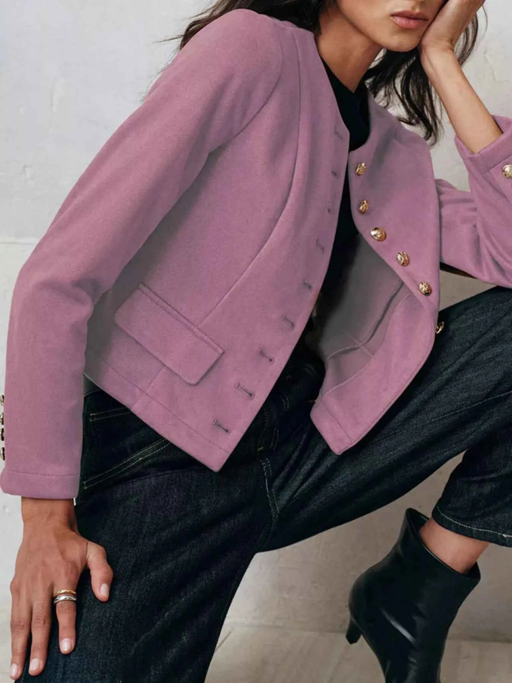 Round Neck Button Up Blazer 779460ac-d951-4217-ac00-510c0011c934-Max-Origin