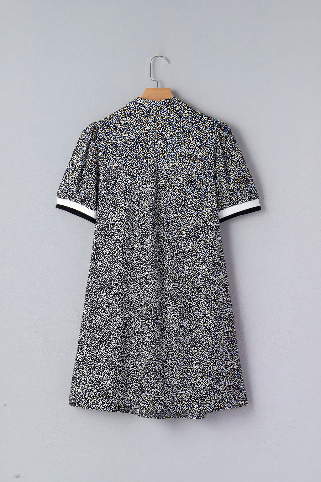 Black Leopard Print Contrast Striped Trim Polo Collar Short Sleeve Dress with Pockets 7796175411f8e92c