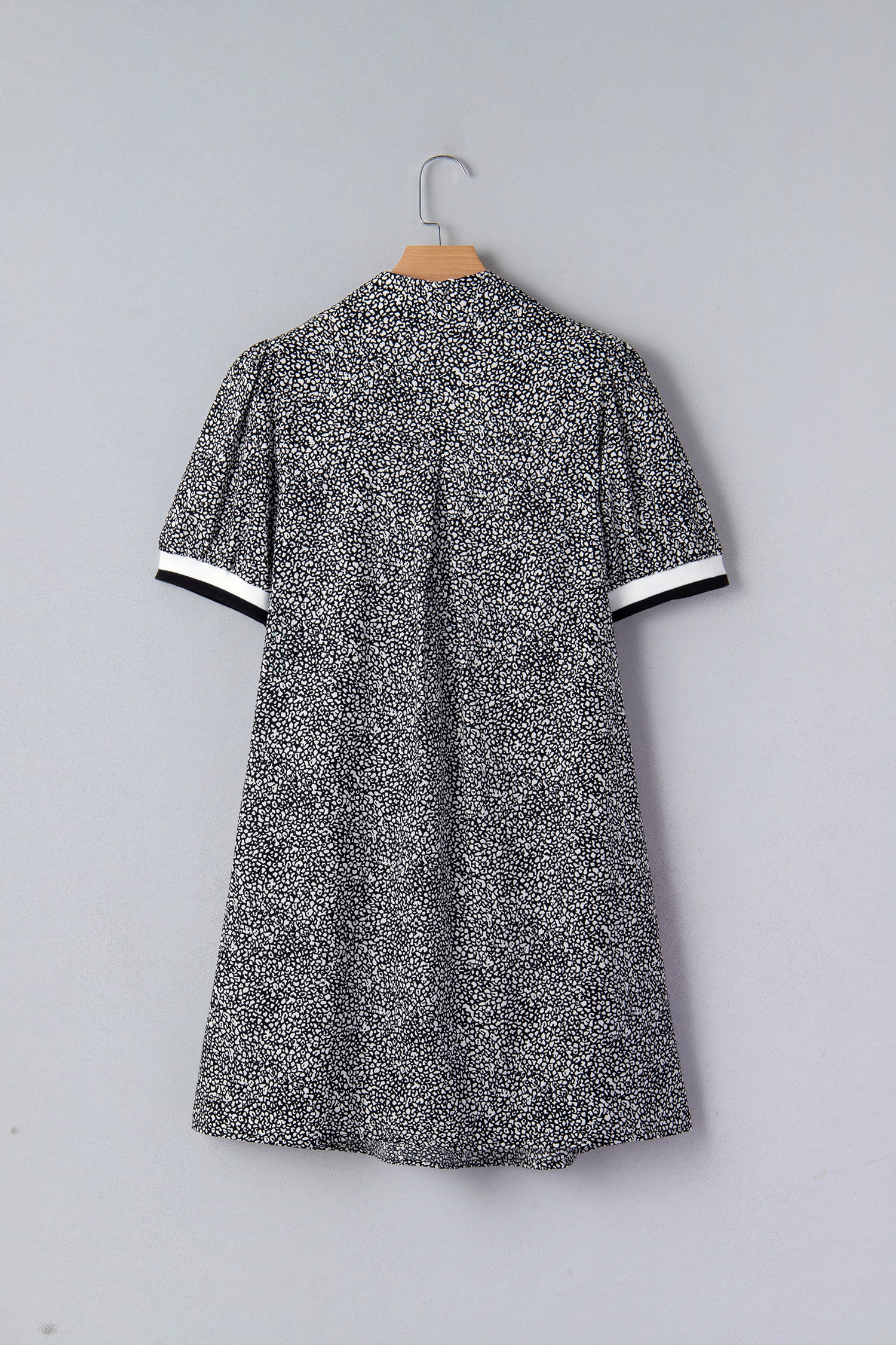 Black Leopard Print Contrast Striped Trim Polo Collar Short Sleeve Dress with Pockets 7796175411f8e92c