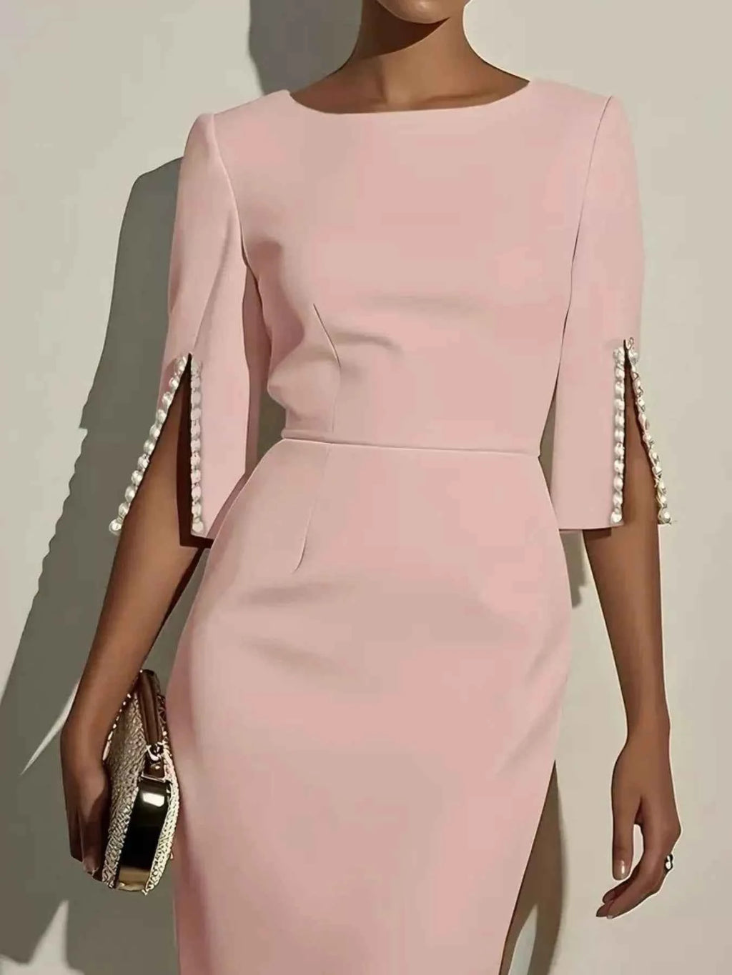Slim-Fit Elegant Midi Dress with Beaded Slit Sleeve 779bca96-b900-471e-9848-4f79ef246590-Max-Origin
