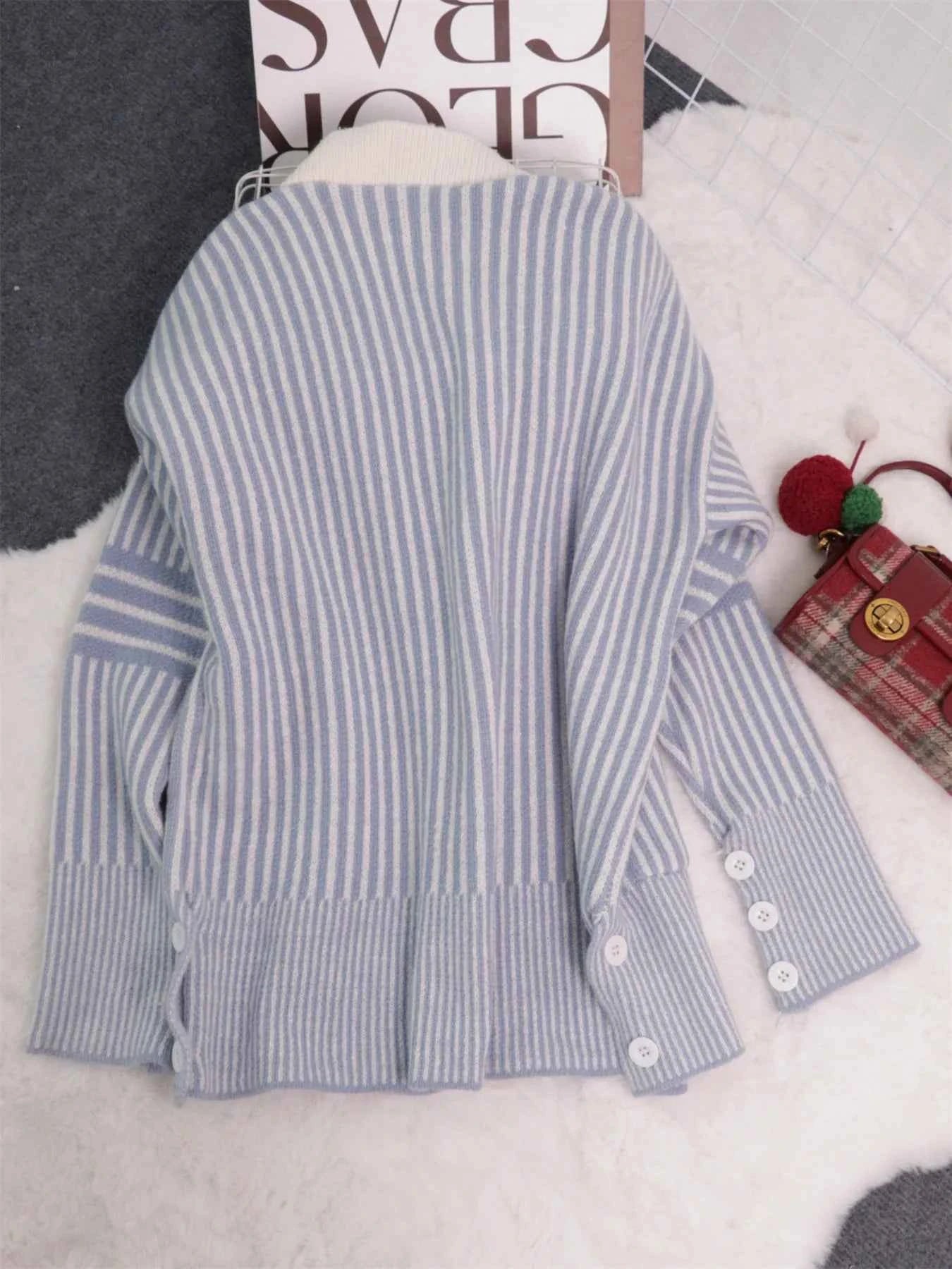Striped Button-Front Cardigan with Contrast Trim 779cee08c5284e3d8cf97ae6950f17fc-Max-Origin