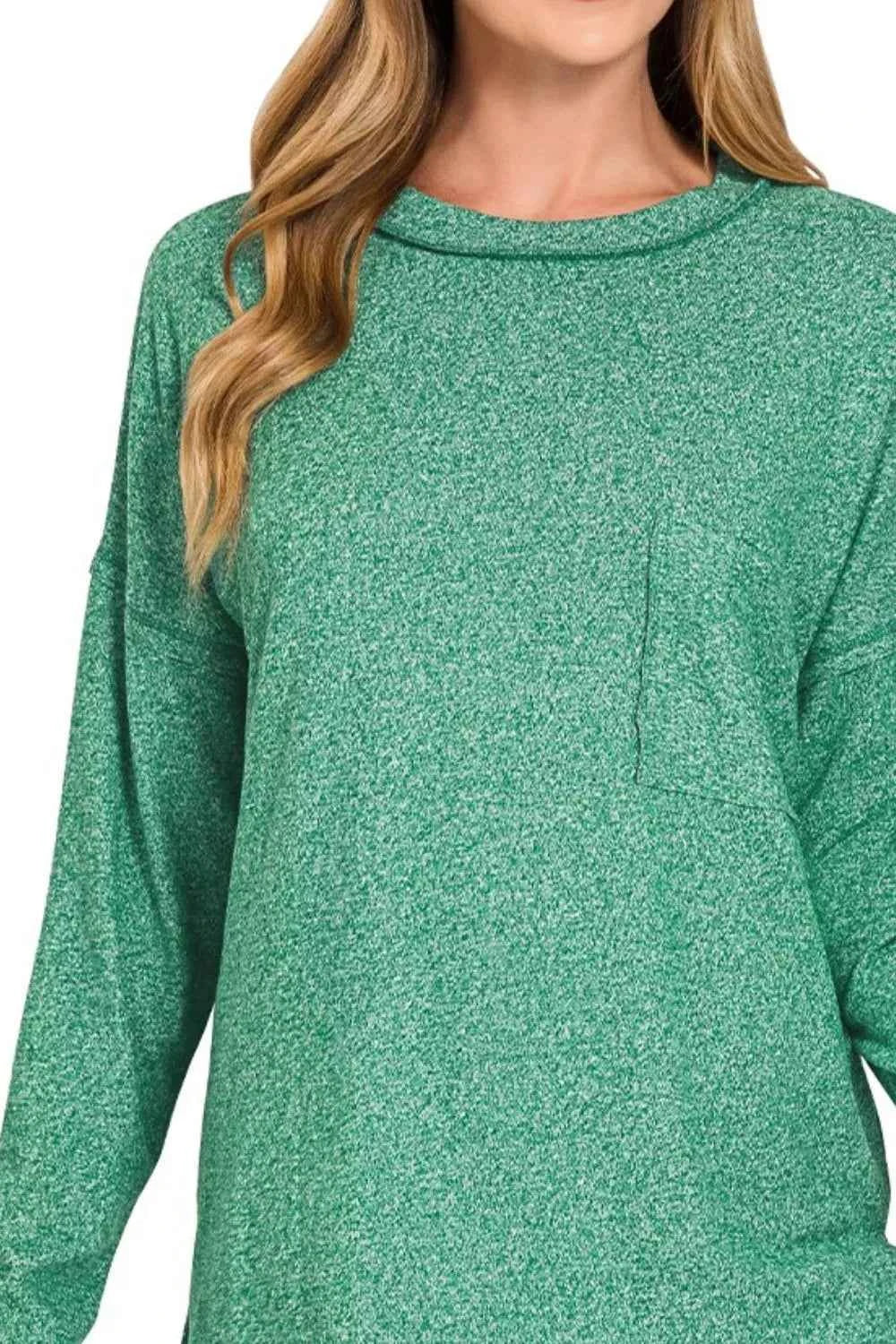 Zenana Soft Melange Hacci Round-Neck Long Sleeve T-Shirt 779de427-caa5-4335-b01d-12c707fe6f62-Max-Origin