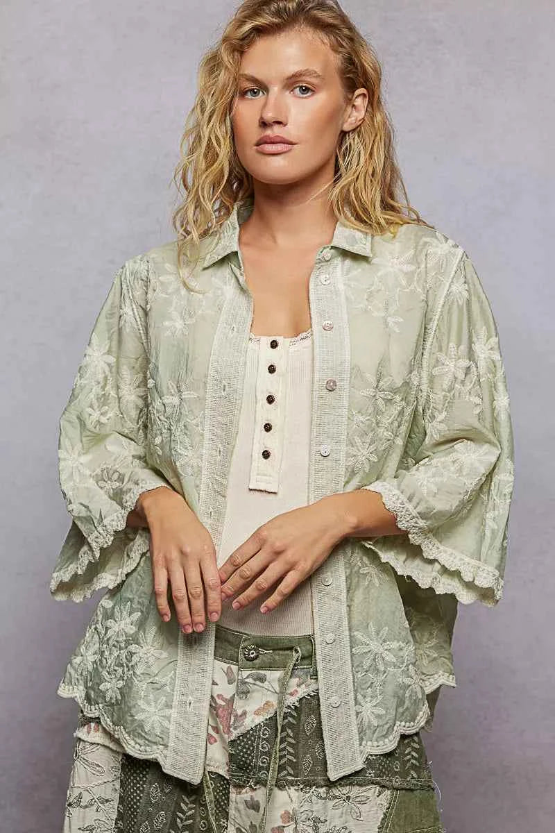 POL Embroidered Floral Collared Neck Shirt with Scalloped Edges 779deaa6-4bcb-472f-b17c-1bbba8c37d2a-Max-Origin