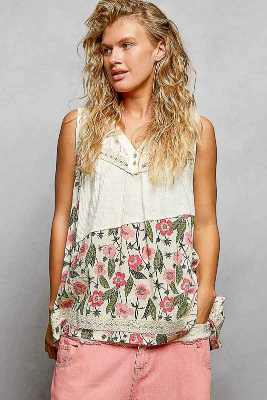 POL Lace Detail Floral V-Neck Tank 77a2737d-a8d5-477b-9c2e-7d730b98a7a6-Max-Origin