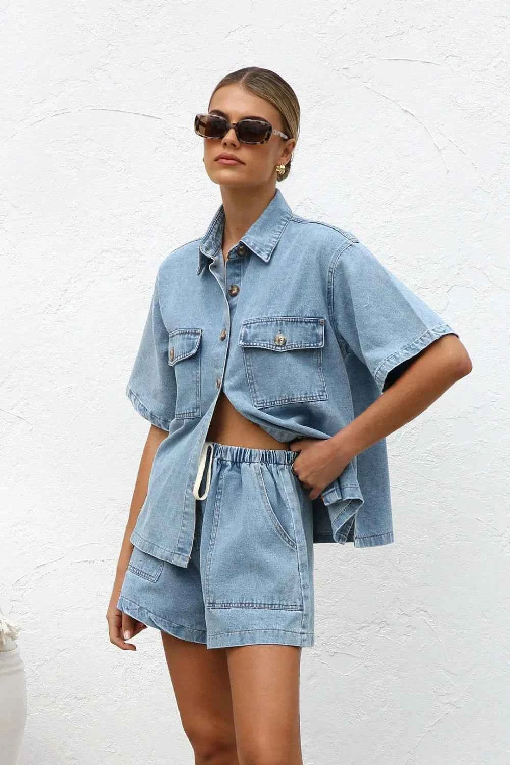 Collared Neck Button Up Top and Shorts Denim Set 77a2f11f-bef3-4b5a-8de8-533d025e5889-Max