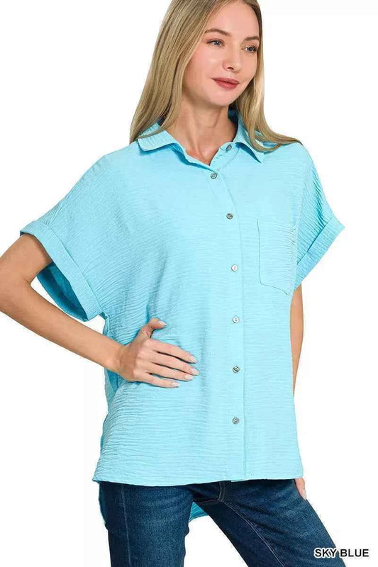 Zenana Woven Airflow Button Down Shirt 77a6ec2f9185433f8964c0ca9bbf84f9-Max-Origin