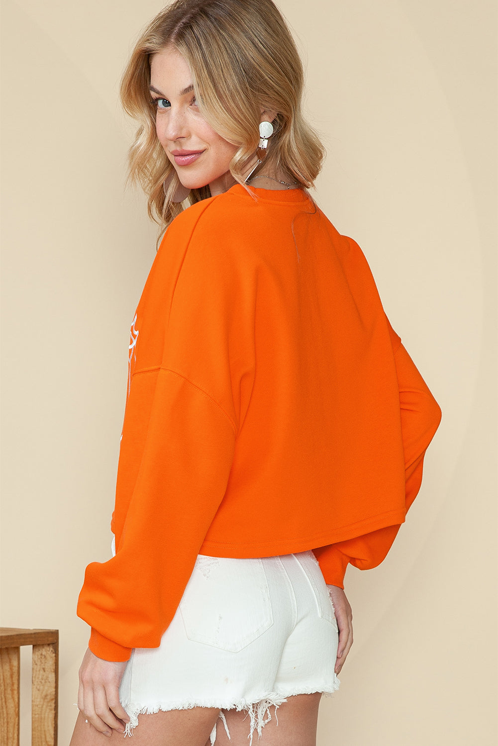 Orange Game Day Lettering Rugby Notched Neck Cropped Sweatshirt 77a76d11926b0e81