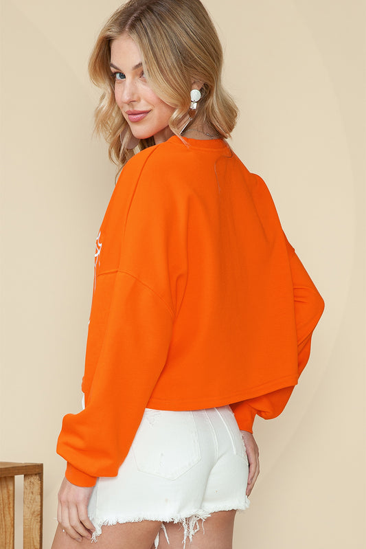 Orange Game Day Lettering Rugby Notched Neck Cropped Sweatshirt 77a76d11926b0e81