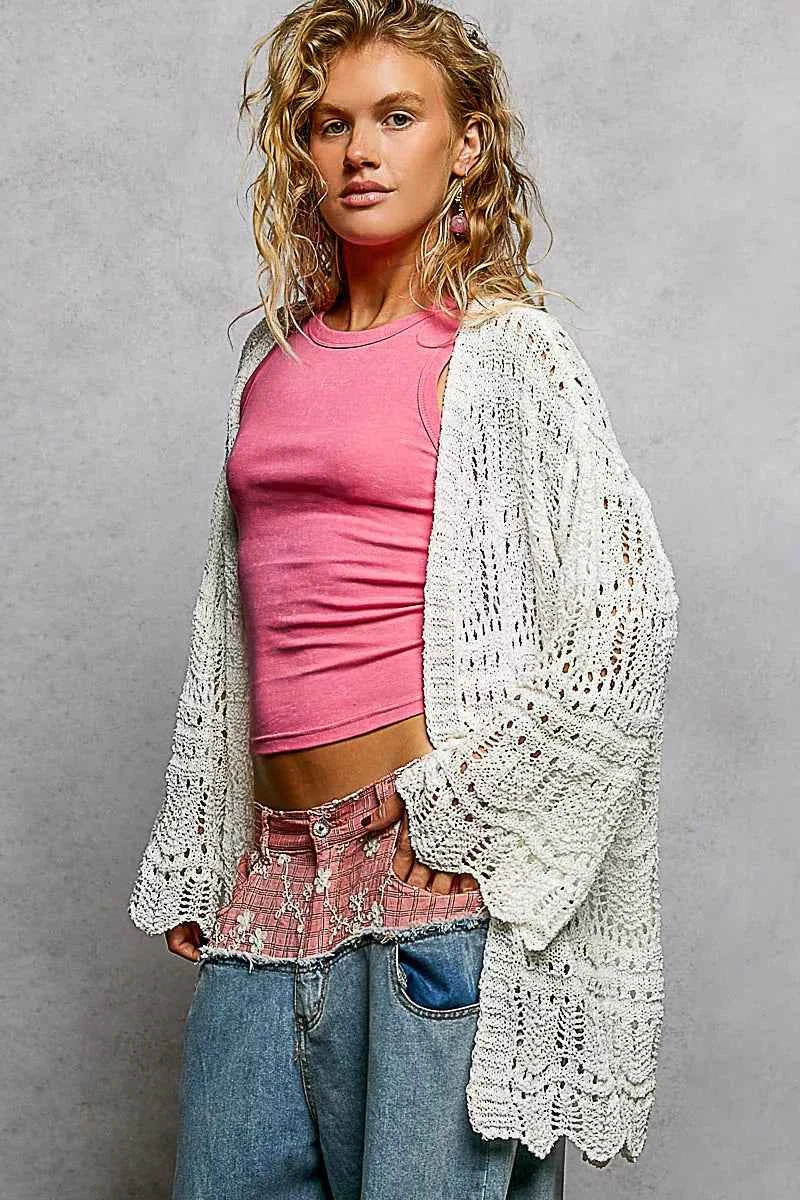 POL Openwork Lightweight Open Front Cardigan with Scalloped Edge 77b170ef-2c42-4703-9d4b-185abb58cb1f-Max-Origin