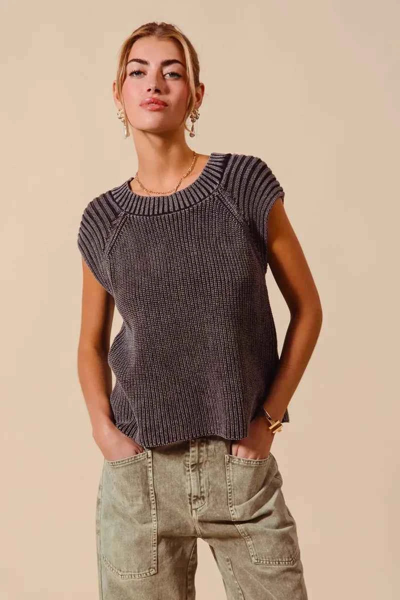 SO ME Mineral Washed Raglan Sleeveless Sweater Top 77c4200af540421694ee3e45a3484223-Max-Origin