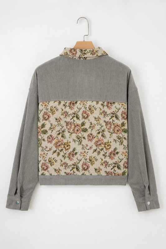 Floral Patchwork Ribbed Corduroy Shirt Jacket 77c5bd97-d1c5-4261-b0ed-6fa1319369d7