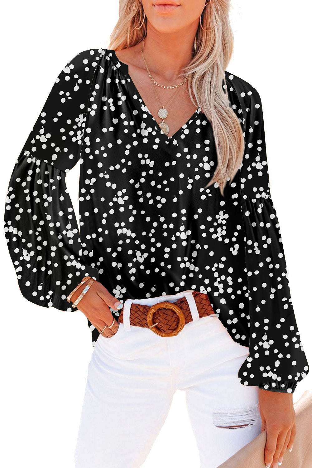 Red Boho Floral Print V Neck Long Sleeve Blouse 77c80356de663582