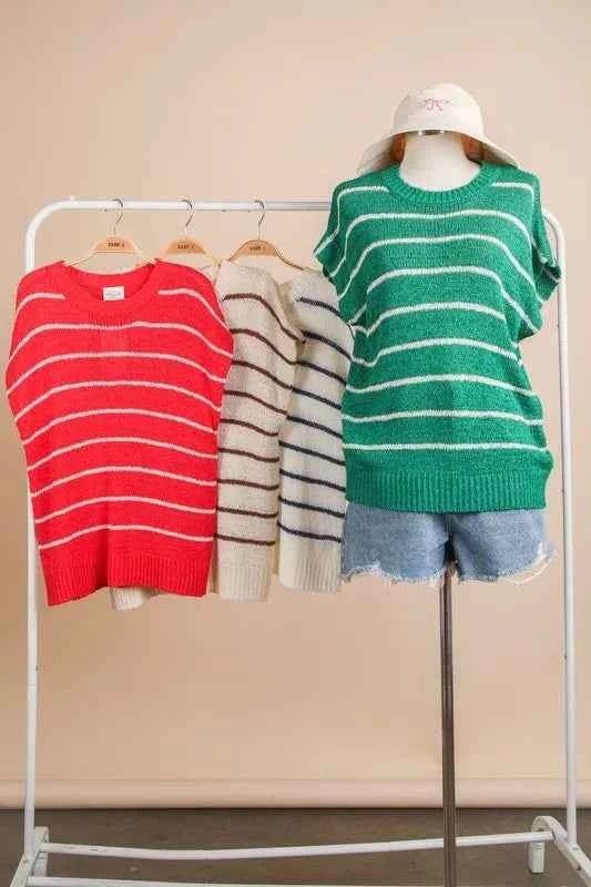 VERY J Striped Knit Sweater Vest Top 77cf1f3e56dd481f99444b9f2d35d298-Max-Origin