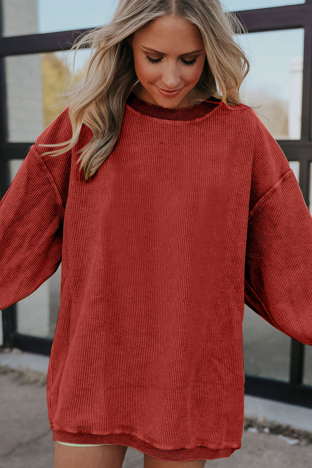 White Drop Shoulder Rib Knit Oversized Sweatshirt 77d062b6b4cba69c