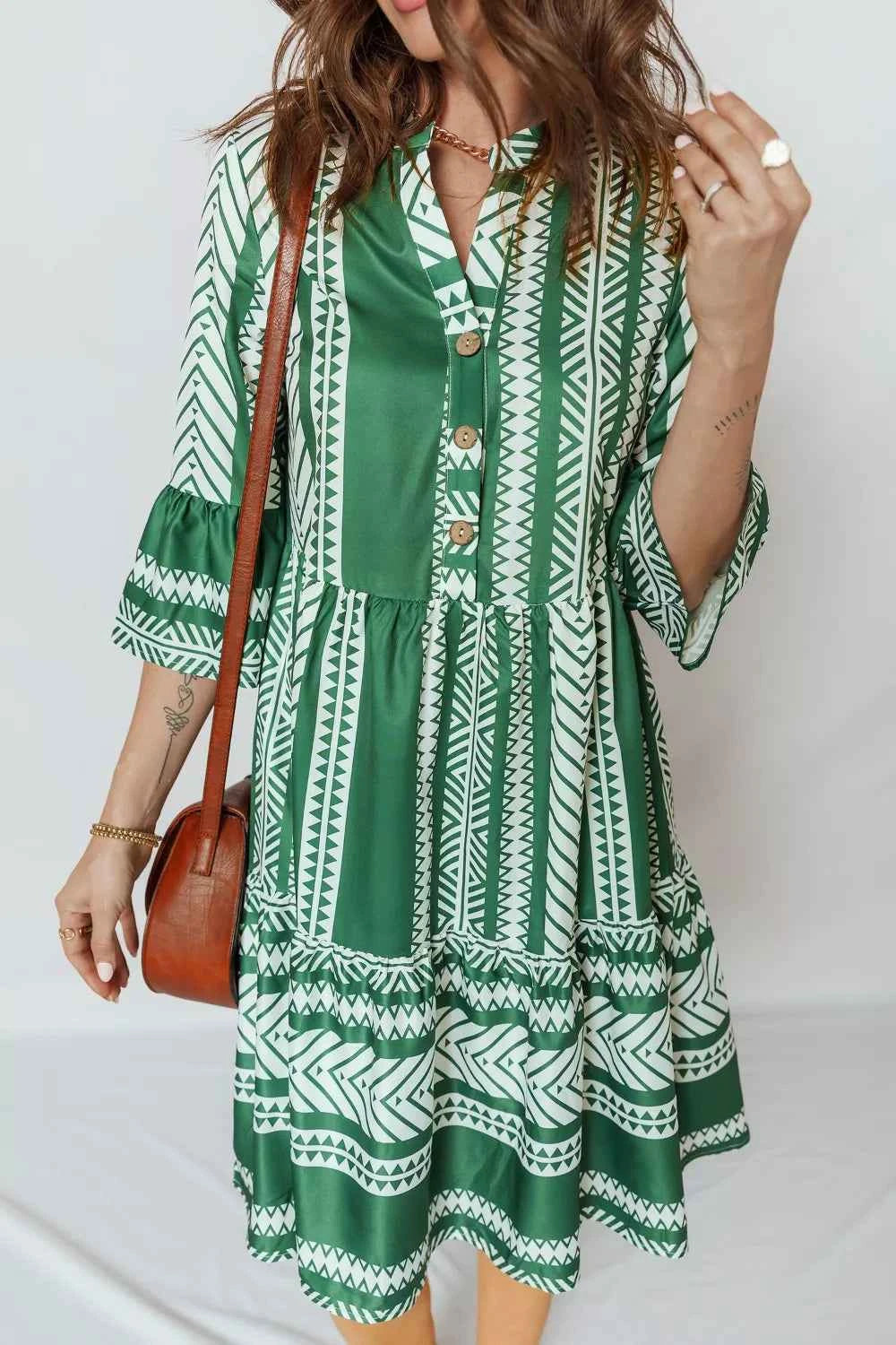 Ethnic Print Half Button 3/4 Sleeve Casual Dress 77d60279-5d29-4fc5-946c-eb3bf586cdaa-Max-Origin