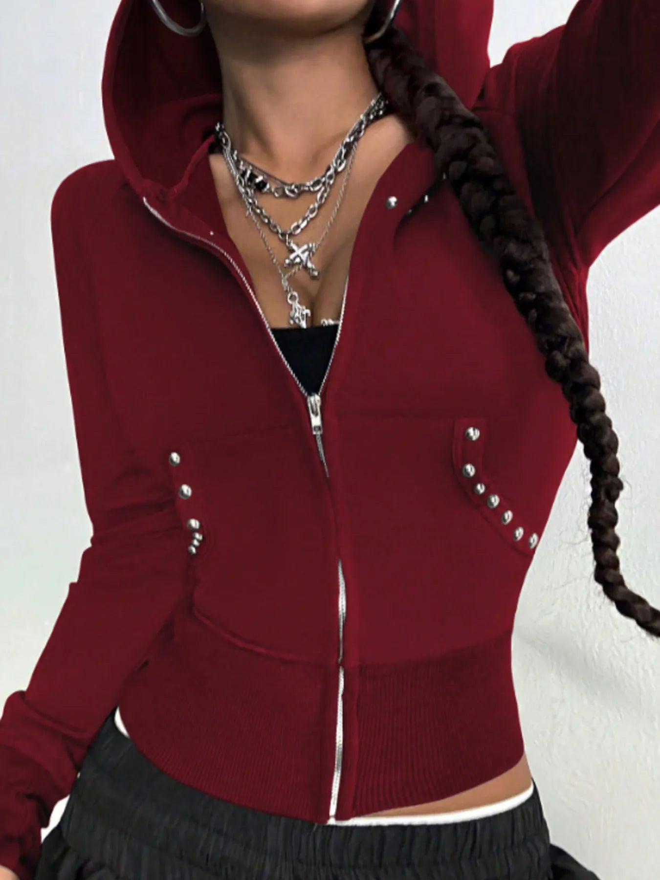Zip-Up Long Sleeve Hoodie Red 77de1612b75a4398b8b9b30a0555b5f9-Max-Origin