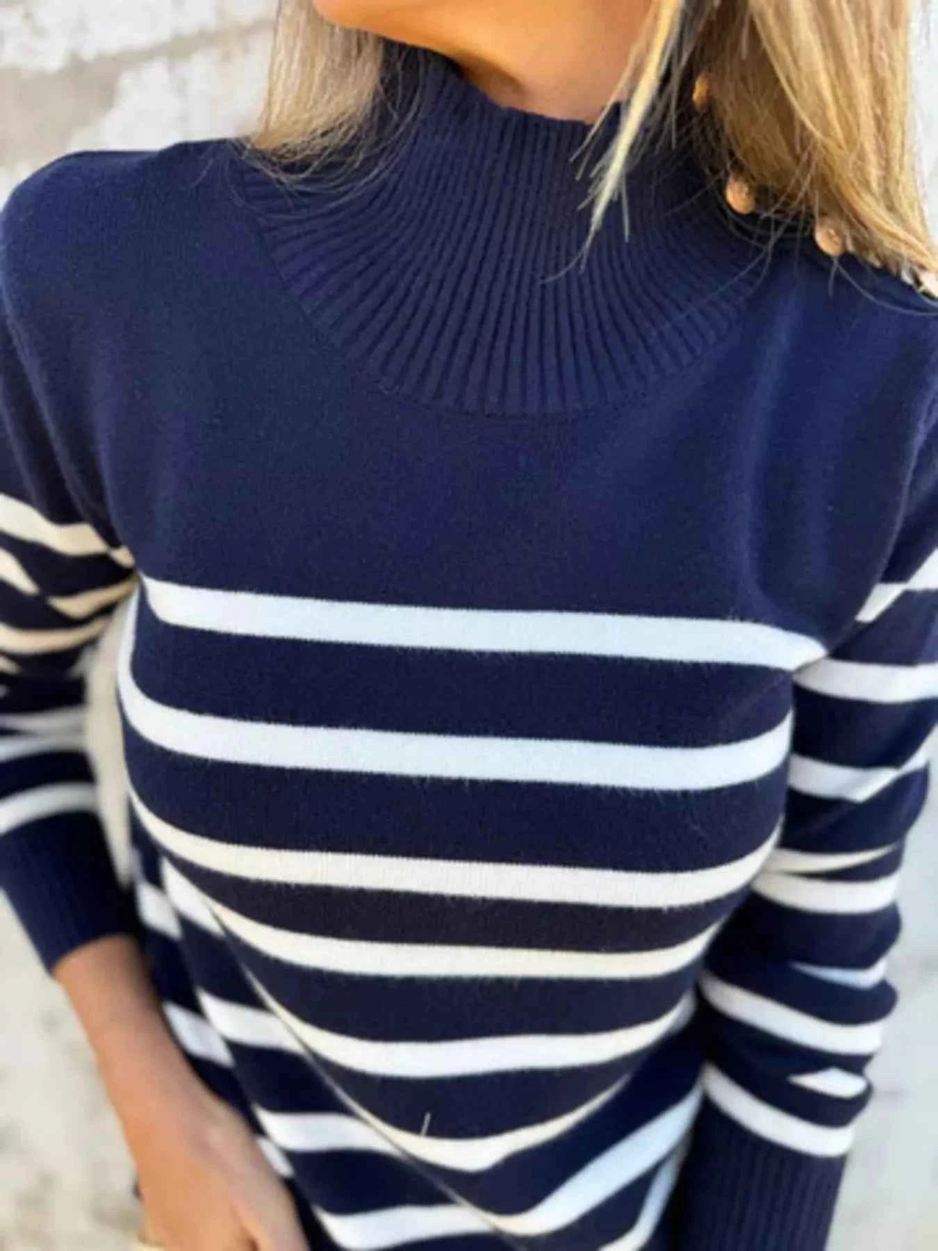 Full Size Striped Turtleneck Long Sleeve Sweater Plus Size Dark Blue 77e07d877558406d8a5a316e988b2a27-Max-Origin