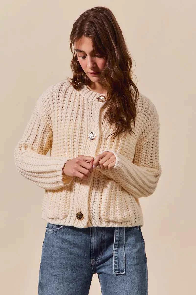 SO ME Metal Button Long Sleeve Chunky Sweater Cardigan 77e8963da6394321980c722d6391b8e7-Max-Origin