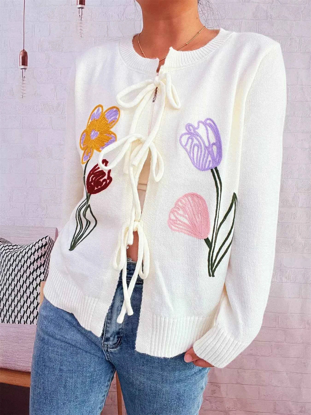 Floral Ribbed Hem Tie Front Cardigan 77fb201f36184c24ae0c555ca7969407-Max-Origin