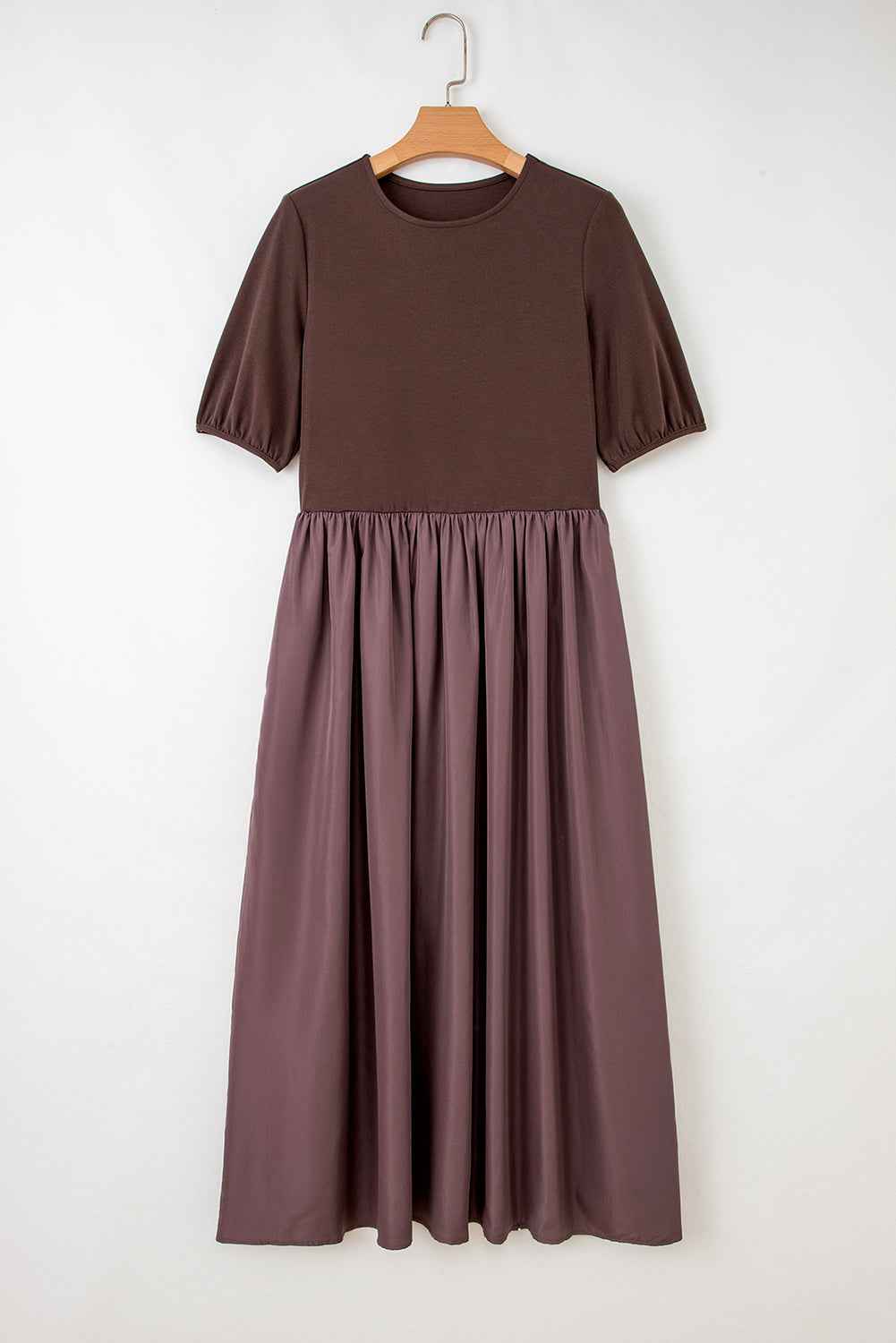Black Short Sleeve Knit Top Patchwork Pleated Long Dress 77fd86c1a01b5b2b