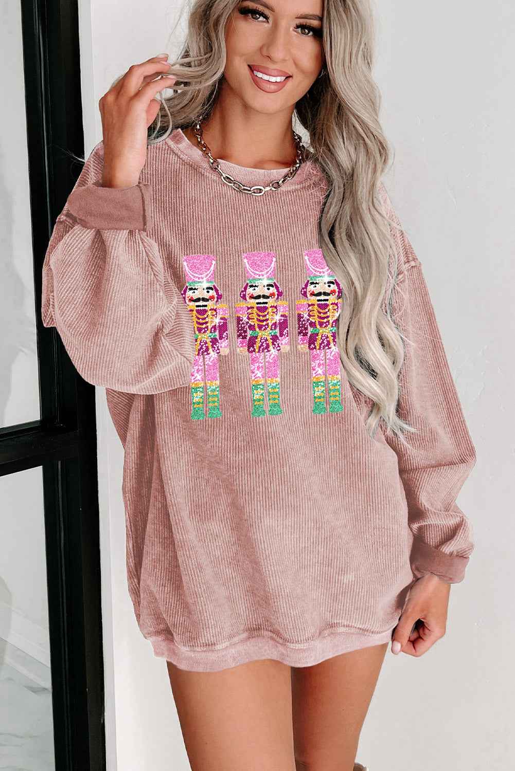 Black Nutcracker Graphic Sequins Patch Mineral Wash Corded Sweatshirt 77ffc45aed6695f1