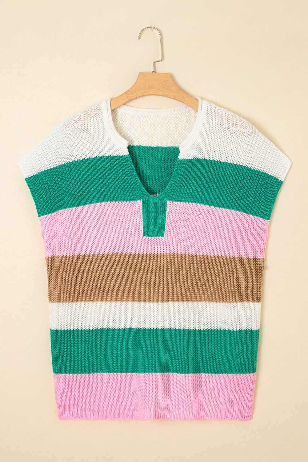 Multicolour Colorblock Notch V Neck Plus Size Knit T Shirt 7800384aa769d3e4