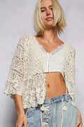 POL Floral Lace Short Sleeve Crochet Cardigan with Tassel Tie NATURAL 78041429-3879-4066-a10f-6274a6516c28-Max-Origin