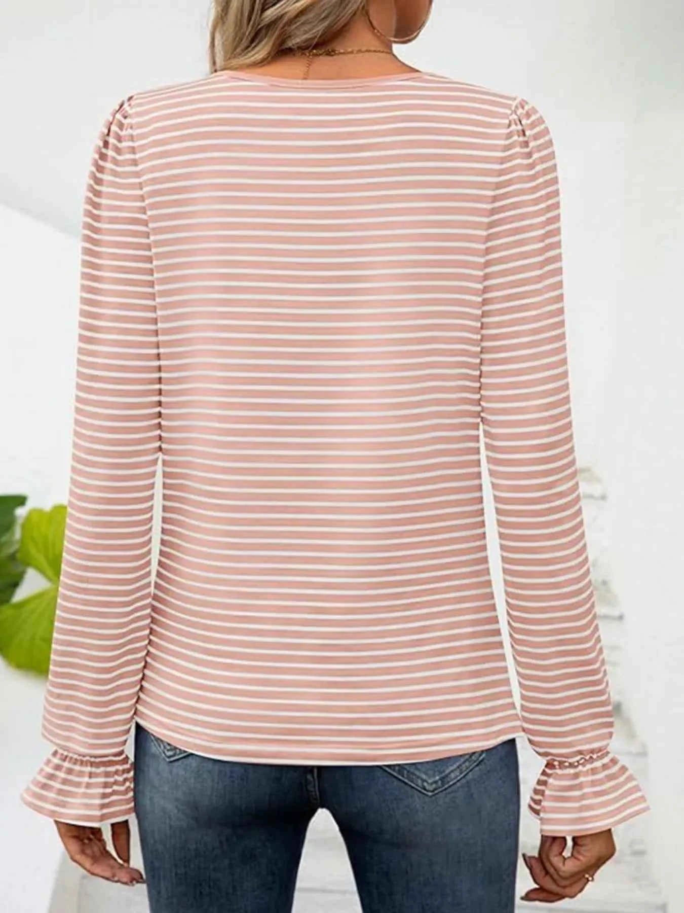 Striped Long Sleeve T-Shirt with Square Neckline 78136af355fd4250a20663323eeafa55-Max-Origin