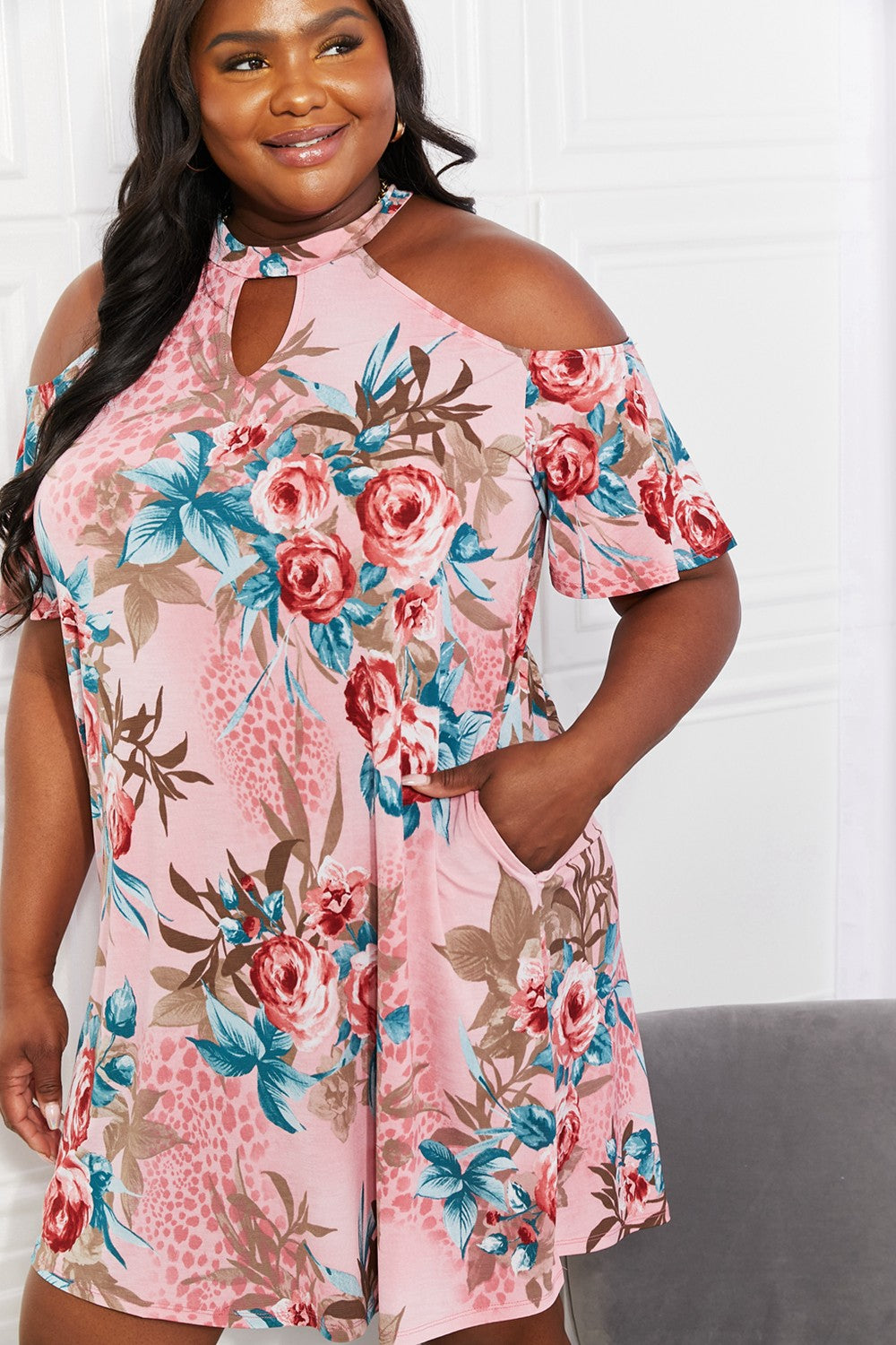 Sew In Love Full Size Fresh-Cut Flowers Cold-Shoulder Dress 7815c891028140b394ce2e251170e82c-Max