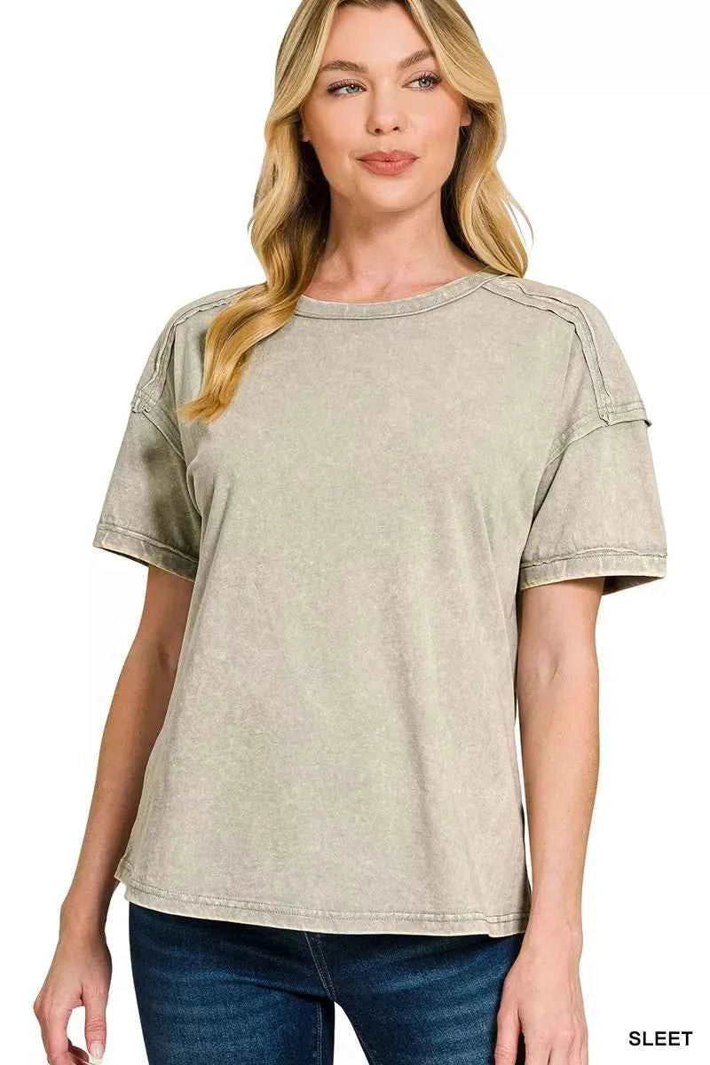Zenana Acid Washed Round Neck T-shirts SLEET 781d2323ce984cc79510314854883443-Max-Origin