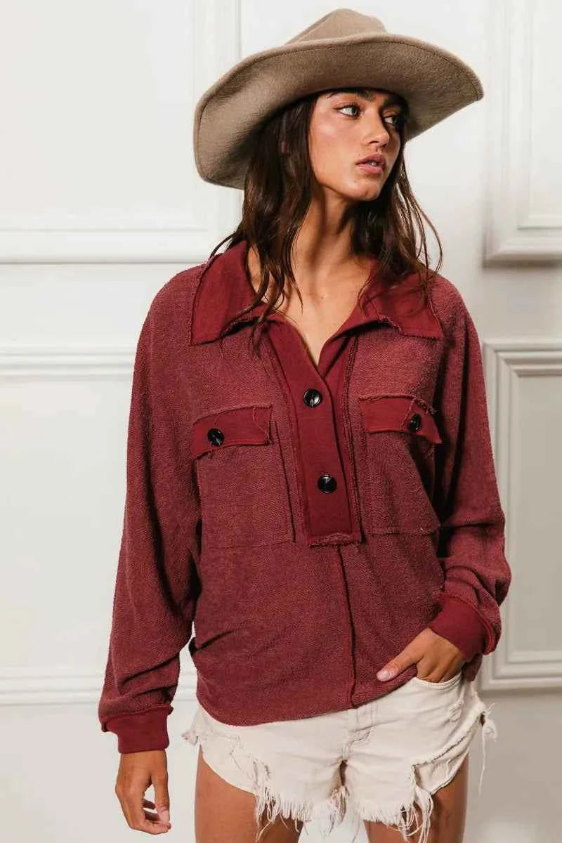 BiBi Cp French Terry Cut Edge Detail Collared Top 781e77a8cc0749dd8ddf9087f41ba0b9-Max-Origin
